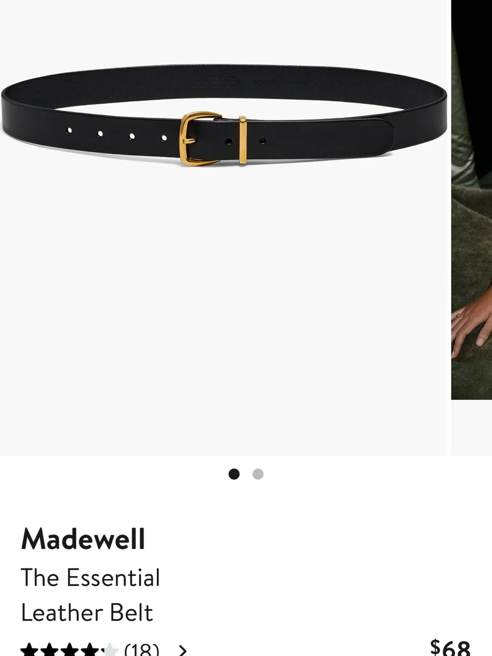 Madewell Black Leather Belt with Gold Buckle